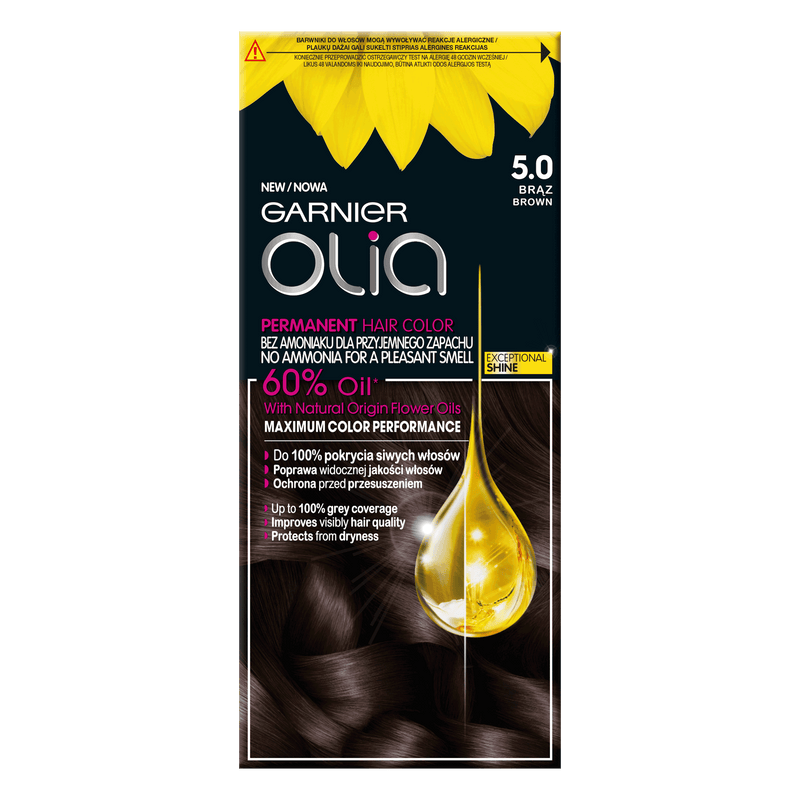 Garnier Permanent Hair Color Olia Mini Kit No 5.0 Brown. Ammoniaagivaba juuksevärv 1tk