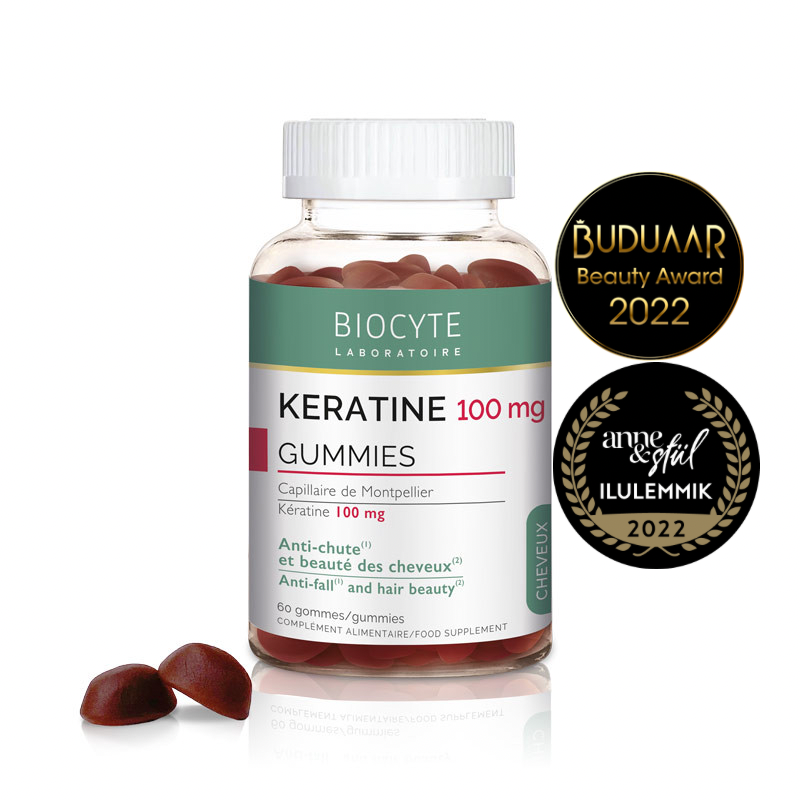 Biocyte Keratine Gummies Red Berries Flavor. Keratiini ja taimeekstraktiga juuksekasvu soodustavad kummikommid 60tk