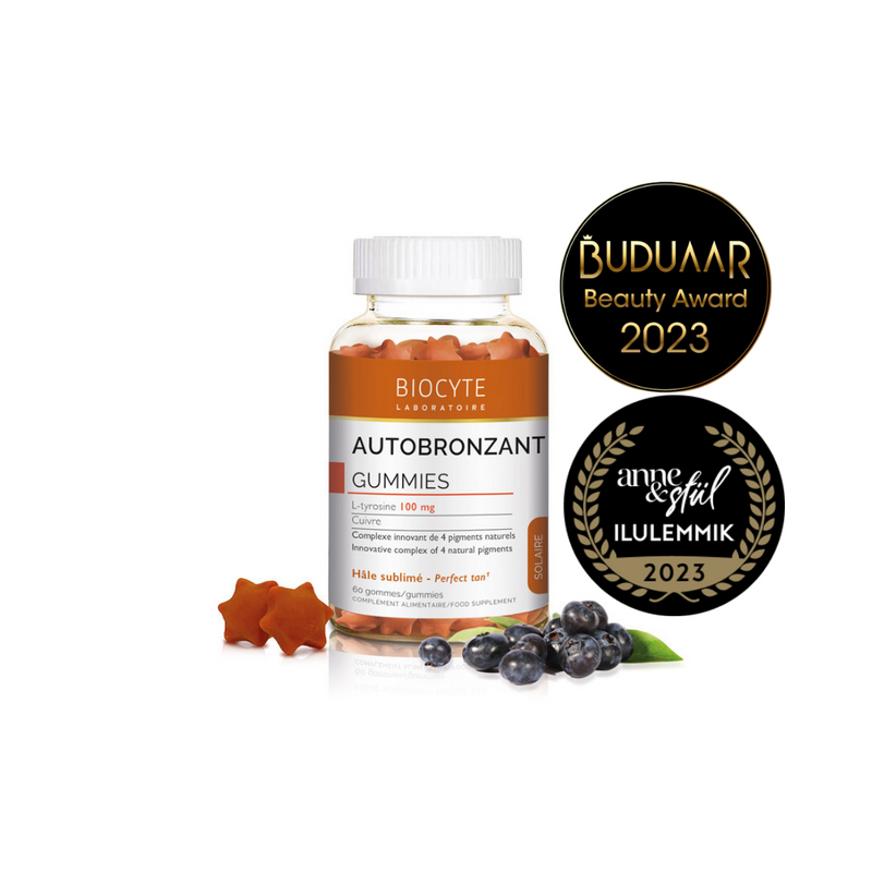 Biocyte Autobronzant Gummies, A Perfect Tan Without Sun. Isepruunistavad mustikamaitselised kummikommid 60tk=135g