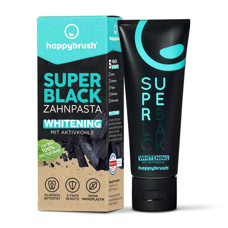 HappyBrush SuperBlack Toothpaste. Valgendav hambapasta aktiivsöega 75ml