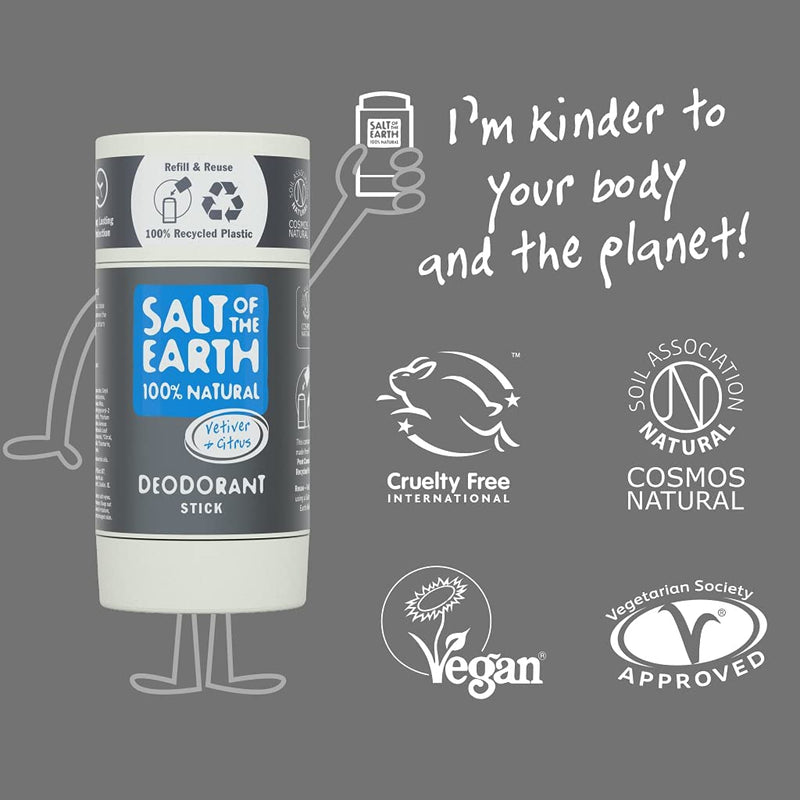 Salt of the Earth Vetiver & Citrus Natural Deodorant Stick, Refillable. Tsitruse ja vetiveri lõhnaline pulkdeodorant 84g