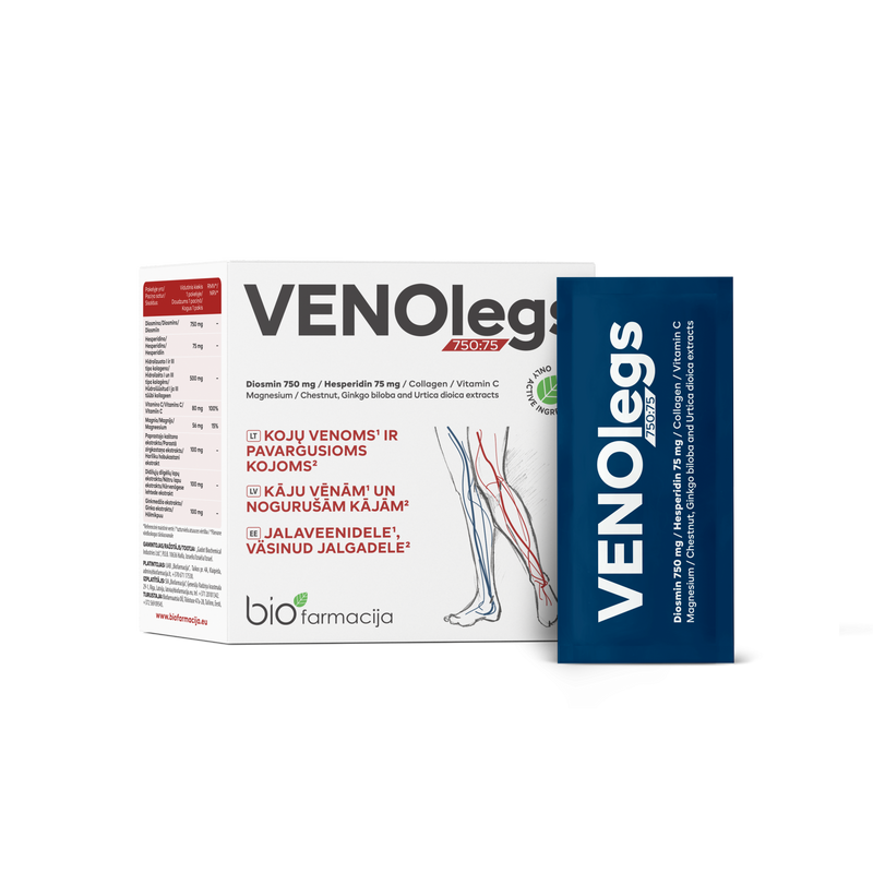 Biofarmacija Venolegs 750:75, jalaveenidele pulber 28tk, netomass 58,8g