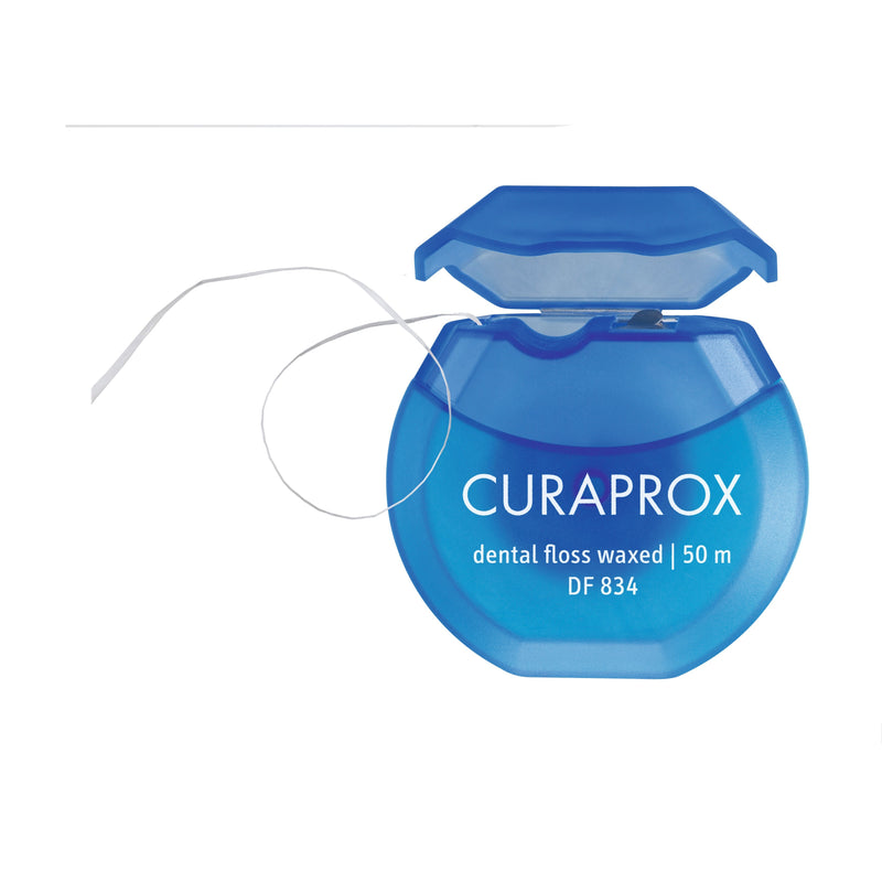 Curaprox DF 834 Dental Floss Waxed. Hambaniit vahatatud, piparmünt 50m